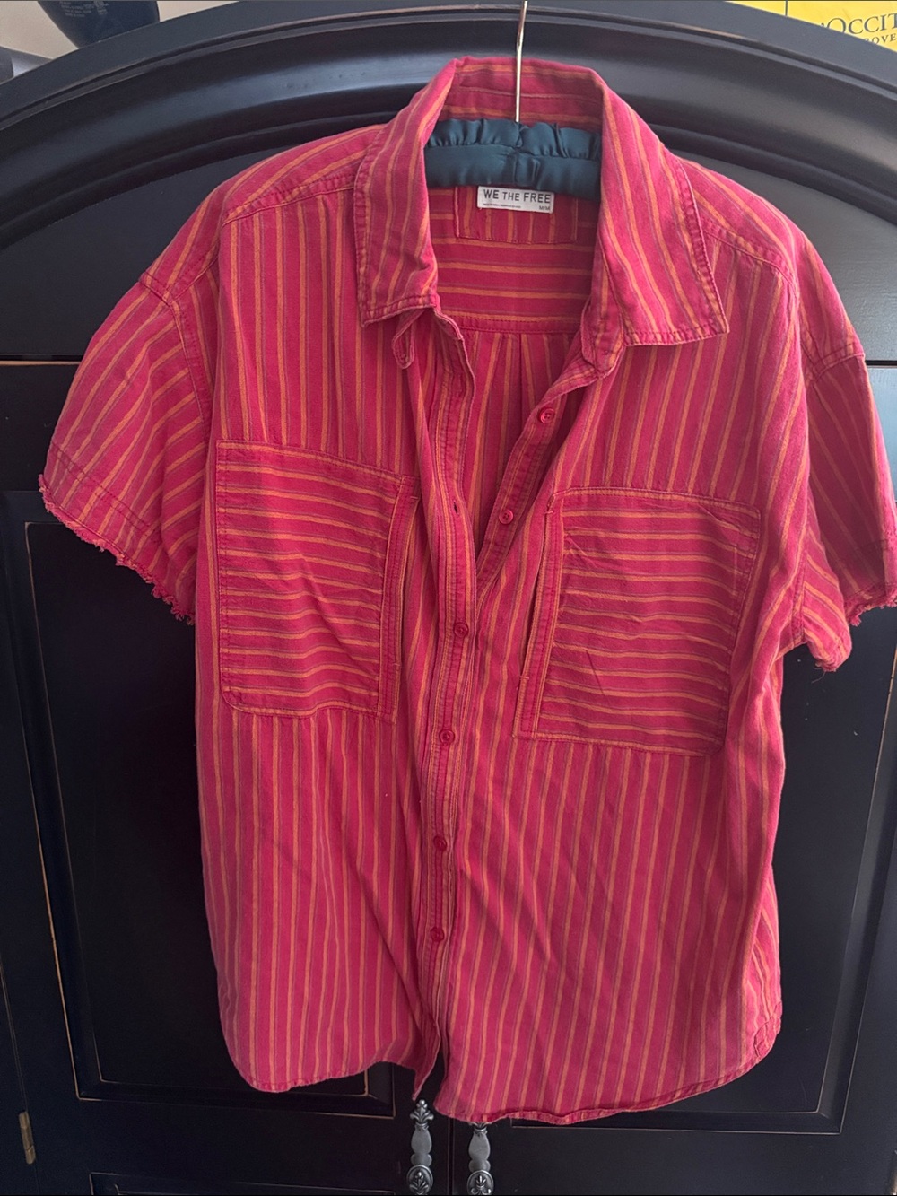 We The Free Red and Yellow Striped Button-Down Shirt